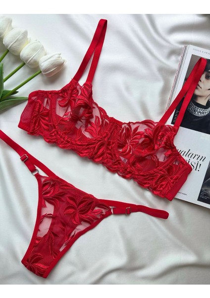 Kırmızı Kadın Işlemeli Çiçekli Iç Çamaşır Takımı fiyatları