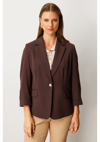 Kadın Büyük Beden Kapak Cepli Tek Düğme Ceket 5503 Kahverengi fiyatları