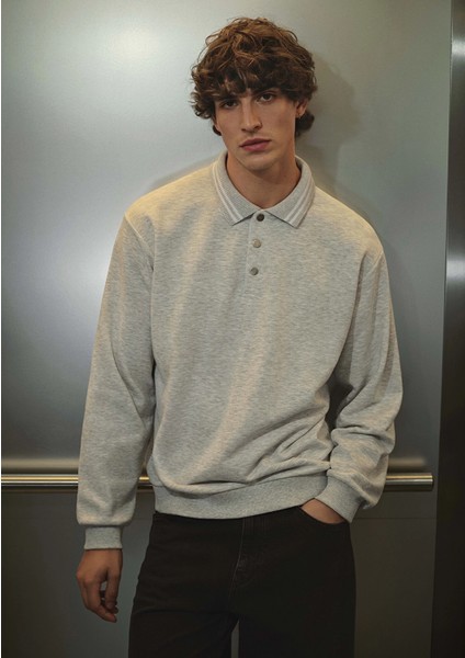 Polo Yaka Gri Sweatshirt 0S10390-82498
