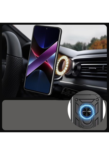 Honor 400 Kılıf Magnetik Standlı Kamera Korumalı Zore Sürgülü Vega Kapak - Siyah