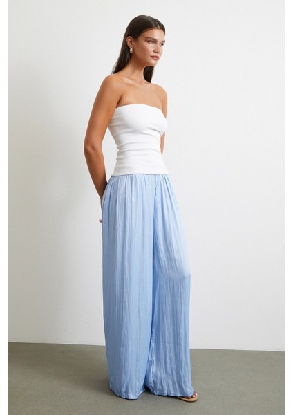 Beli Lastikli Geniş Paça Büzgülü Pantolon Mavi fiyatları