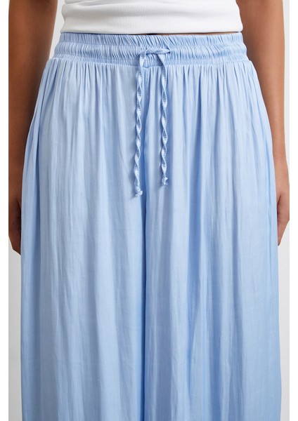 Beli Lastikli Geniş Paça Büzgülü Pantolon Mavi indirimleri