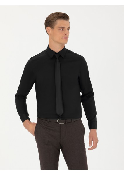 Erkek Siyah Slim Fit Uzun Kollu Gömlek 50282995-VR046