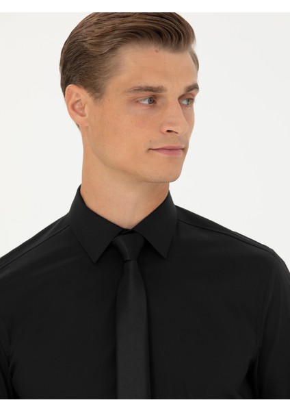Erkek Siyah Slim Fit Uzun Kollu Gömlek 50282995-VR046 fiyatları