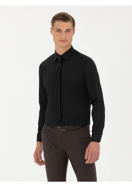 Erkek Siyah Slim Fit Uzun Kollu Gömlek 50282995-VR046 modelleri
