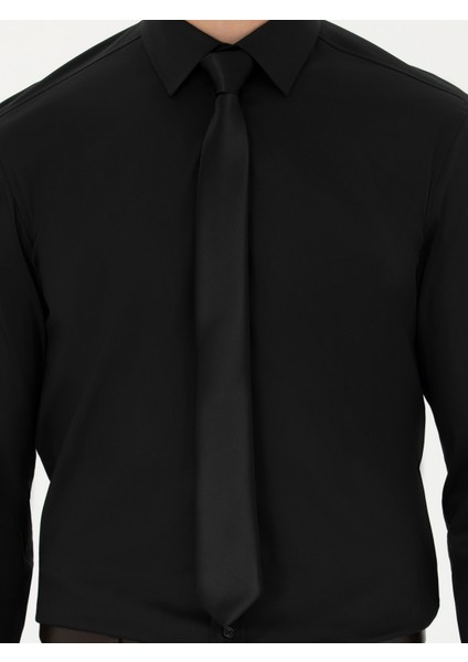 Erkek Siyah Slim Fit Uzun Kollu Gömlek 50282995-VR046