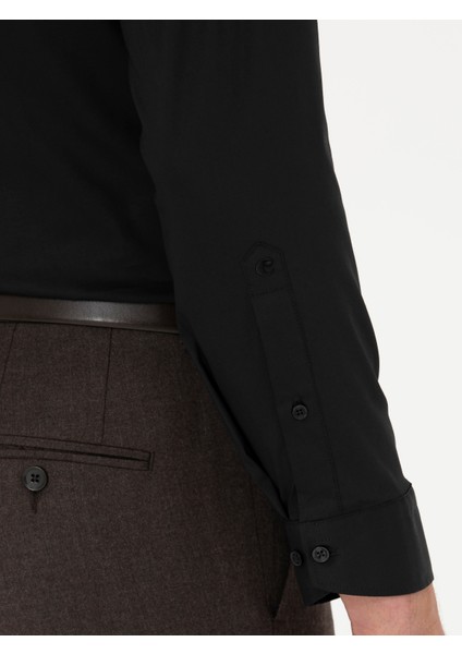 Erkek Siyah Slim Fit Uzun Kollu Gömlek 50282995-VR046