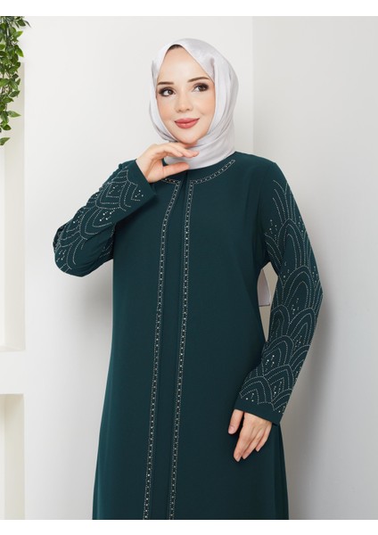 Kolları Taşlı Büyük Beden Anne Elbisesi modelleri