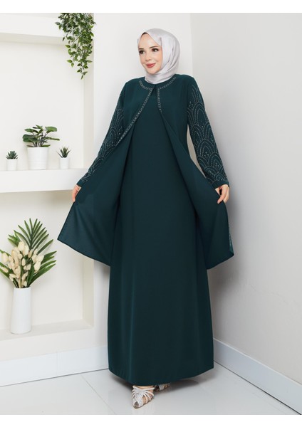 Kolları Taşlı Büyük Beden Anne Elbisesi fırsatları