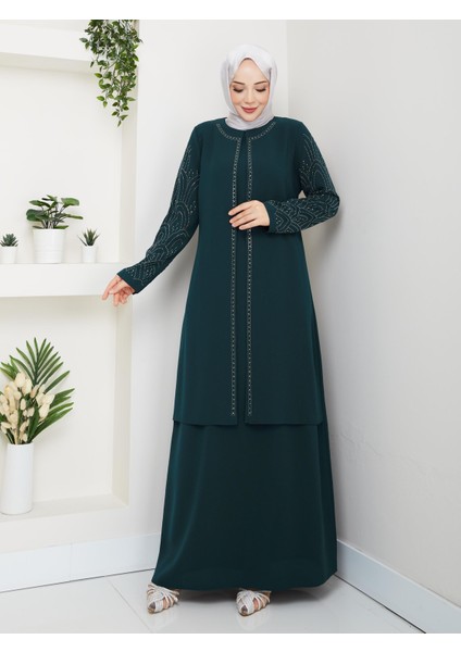 Kolları Taşlı Büyük Beden Anne Elbisesi indirimleri