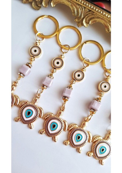 Hediyelik Nazar Boncuklu Bej Kaplumbağa Anahtarlık 10,5 cm modelleri