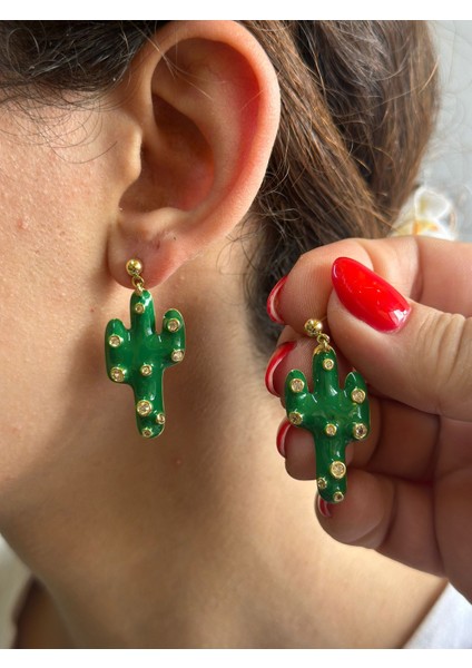 Yeşil Kaktüs Küpe Kadın Küpe