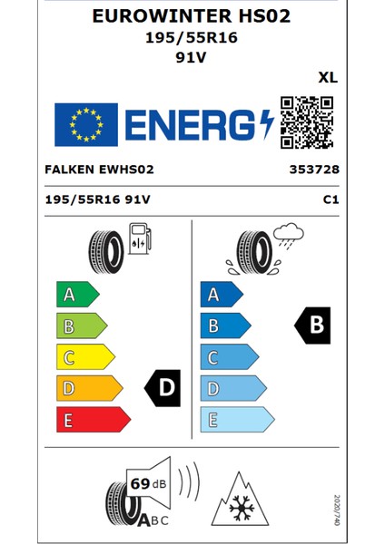 195/55 R16 Tl 91V Xl Eurowınter HS02 Oto Kış Lastiği (Üretim YILI:2025) fiyatları