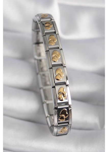 316L Çelik Gümüş Renk Gold Kalp Işleme Nomination Model Kadın Bileklik - PRT3500EB05126