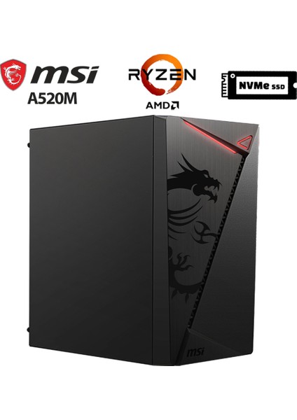 Shıeld X7 Ryzen 5 5500 16GB Ram 512GB M.2 Nvme SSD 2gb GT610 Masaüstü Ultra Performanslı Ofis Bilgisayarı