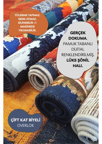 Modern Desenli Turuncu/taba Vintage Dokuma Taban Dijital Baskılı Halı indirimleri