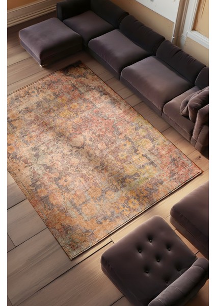 Modern Desenli Turuncu/taba Vintage Dokuma Taban Dijital Baskılı Halı fiyatları