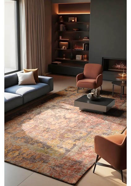 Modern Desenli Turuncu/taba Vintage Dokuma Taban Dijital Baskılı Halı fiyatları