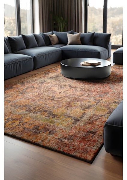 Modern Desenli Turuncu/taba Vintage Dokuma Taban Dijital Baskılı Halı modelleri