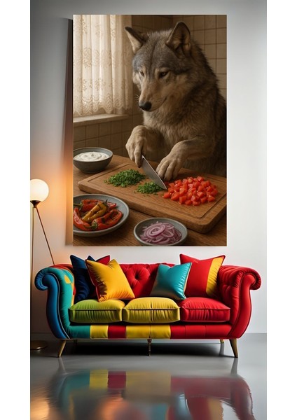 Aşçı Kurt V1 Ev Duvar Salon Güzellik Salonu Ofis Dükkan Dekarasyon Kanvas Tablo