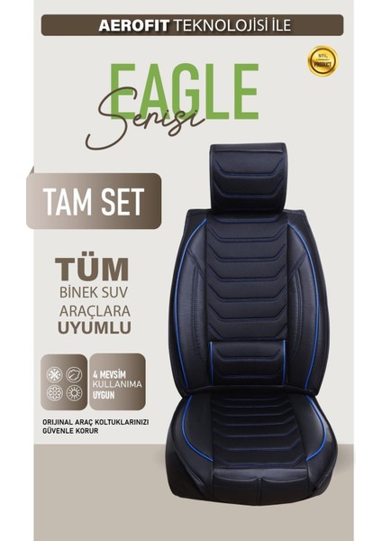 Fiat Egea Easy Plus Uyumlu Oto Koltuk Kılıfı Deri, Kumaş Elegance Siyah Mavi