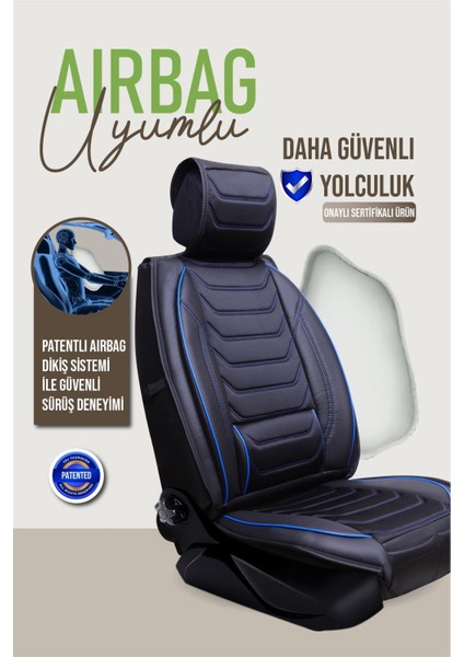Fiat Egea Easy Plus Uyumlu Oto Koltuk Kılıfı Deri, Kumaş Elegance Siyah Mavi modelleri