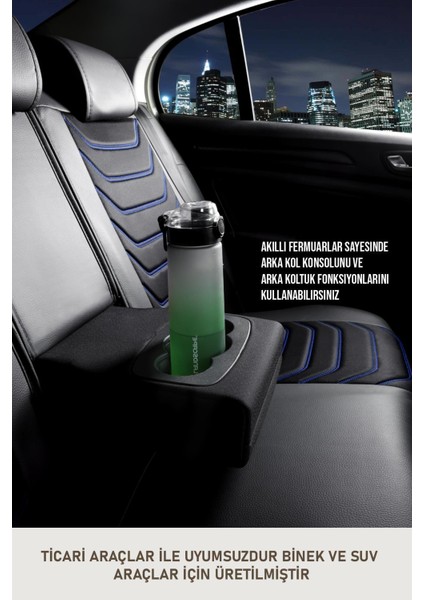 Fiat Egea Easy Plus Uyumlu Oto Koltuk Kılıfı Deri, Kumaş Elegance Siyah Mavi