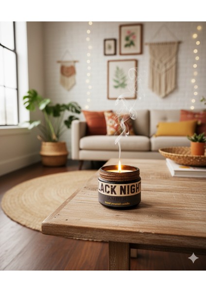 Black Night: Özel Tasarım Kavanoz Amber Kokulu Mum, 250 gr Doğal Vegan Soya Wa x Mumu