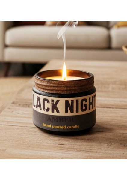 Black Night: Özel Tasarım Kavanoz Amber Kokulu Mum, 250 gr Doğal Vegan Soya Wa x Mumu fiyatları