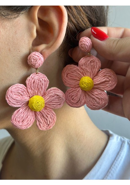 El Yapımı Çiçek Küpe Kadın Küpe 8x8 cm modelleri