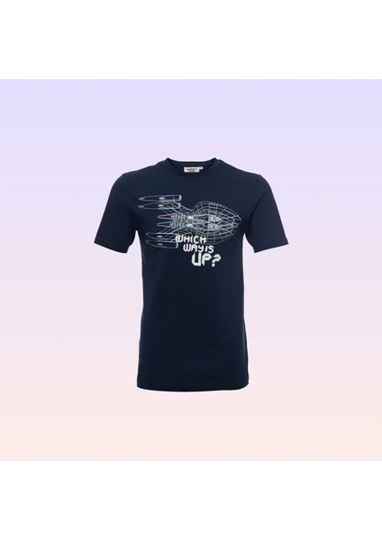 Star Trek Uzay Gemisi Baskılı Bisiklet Yaka Lacivert Erkek Tişört