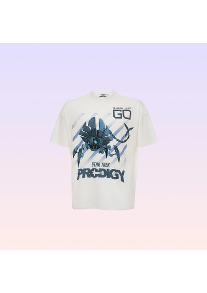 Star Trek Robot Zero Baskılı Bisiklet Yaka Beyaz Erkek Tişört