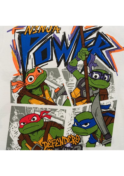Genç Mutant Ninja Kaplumbağalar Baskılı Bisiklet Yaka Beyaz Erkek Tişört fiyatları