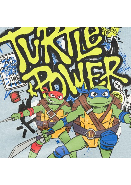 Genç Mutant Ninja Kaplumbağalar Turtle Power Baskılı Bisiklet Yaka Mavi Erkek Çocuk Tişört modelleri