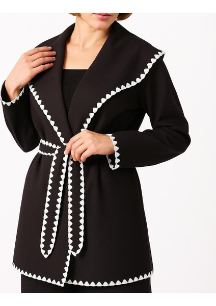 Beyaz Dikiş Detaylı Şal Yaka Kadın Hırka Kimono Style fiyatları
