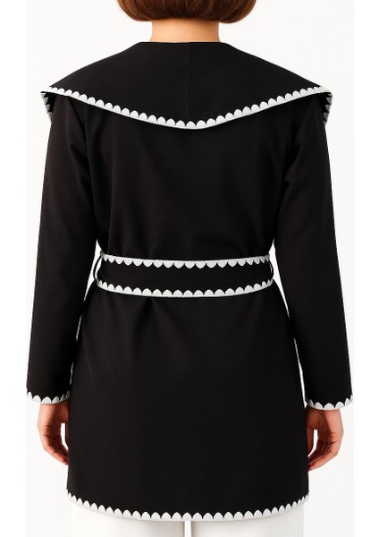 Beyaz Dikiş Detaylı Şal Yaka Kadın Hırka Kimono Style modelleri