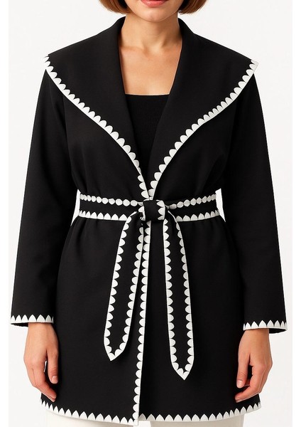 Beyaz Dikiş Detaylı Şal Yaka Kadın Hırka Kimono Style fırsatları