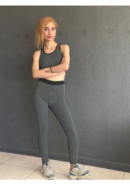 Spor Çizgili Büstiyer Tayt Takım
