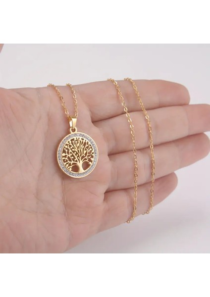 Altın Kaplama Hayat Ağacı Kolye 925 Ayar Gümüş -316L Paslanmaz Çelik Zincir fırsatları