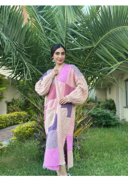 El Örgüsü Yumuşak Oversize Kadın Uzun Hırka