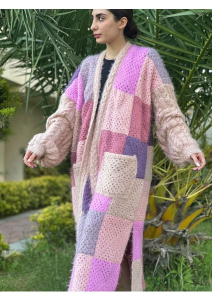 El Örgüsü Yumuşak Oversize Kadın Uzun Hırka