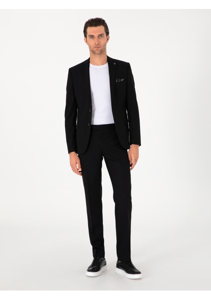 Erkek Siyah Slim Fit Yün Karışımlı Klasik Kumaş Pantolon 50314681-VR046 fırsatları