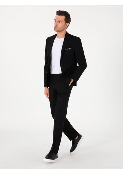 Erkek Siyah Slim Fit Yün Karışımlı Klasik Kumaş Pantolon 50314681-VR046
