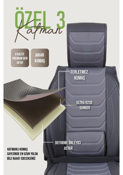 Renault Megane 2 Station Wagon Uyumlu Oto Koltuk Kılıfı Deri, Kumaş Elegance Füme fiyatları