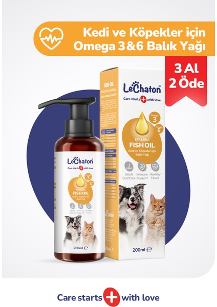 Fish Oil - Kedi ve Köpek Için Balık Yağı 200ML Omega 3 ve 6 Takviyesi Tüy ve Cilt Sağlığı Destekleyici