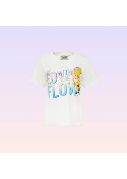 Sünger Bob Kare Pantolon ve Patrick Yıldız Go Flow Baskılı Bisiklet Yaka Beyaz Erkek Çocuk Tişört
