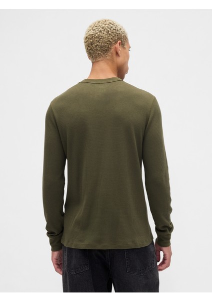 Erkek Yeşil Gap Logo Waffle-Knit Bisiklet Yaka T-Shirt indirimleri