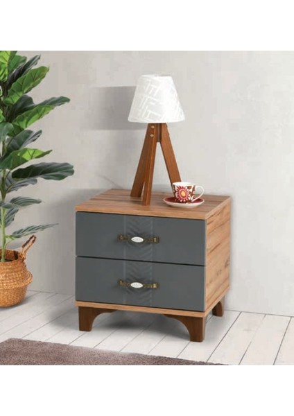 Bera Atlantik Çam - Antrasit 2 Çekmeceli Tuğçe Komidin