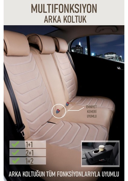 Fiat Egea Urban Plus Uyumlu Oto Koltuk Kılıfı Deri, Kumaş Elegance Bej