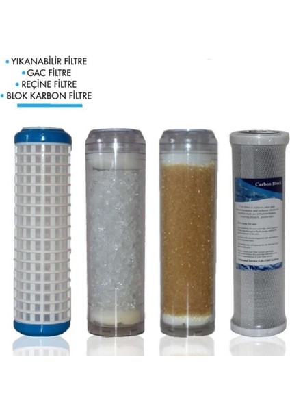 Daire Bina Sayaç Girişi 10" Inch 4 Aşama ( Yıkanabilir , Silifoz , Reçine , Blok ) Yedek Filtre Seti